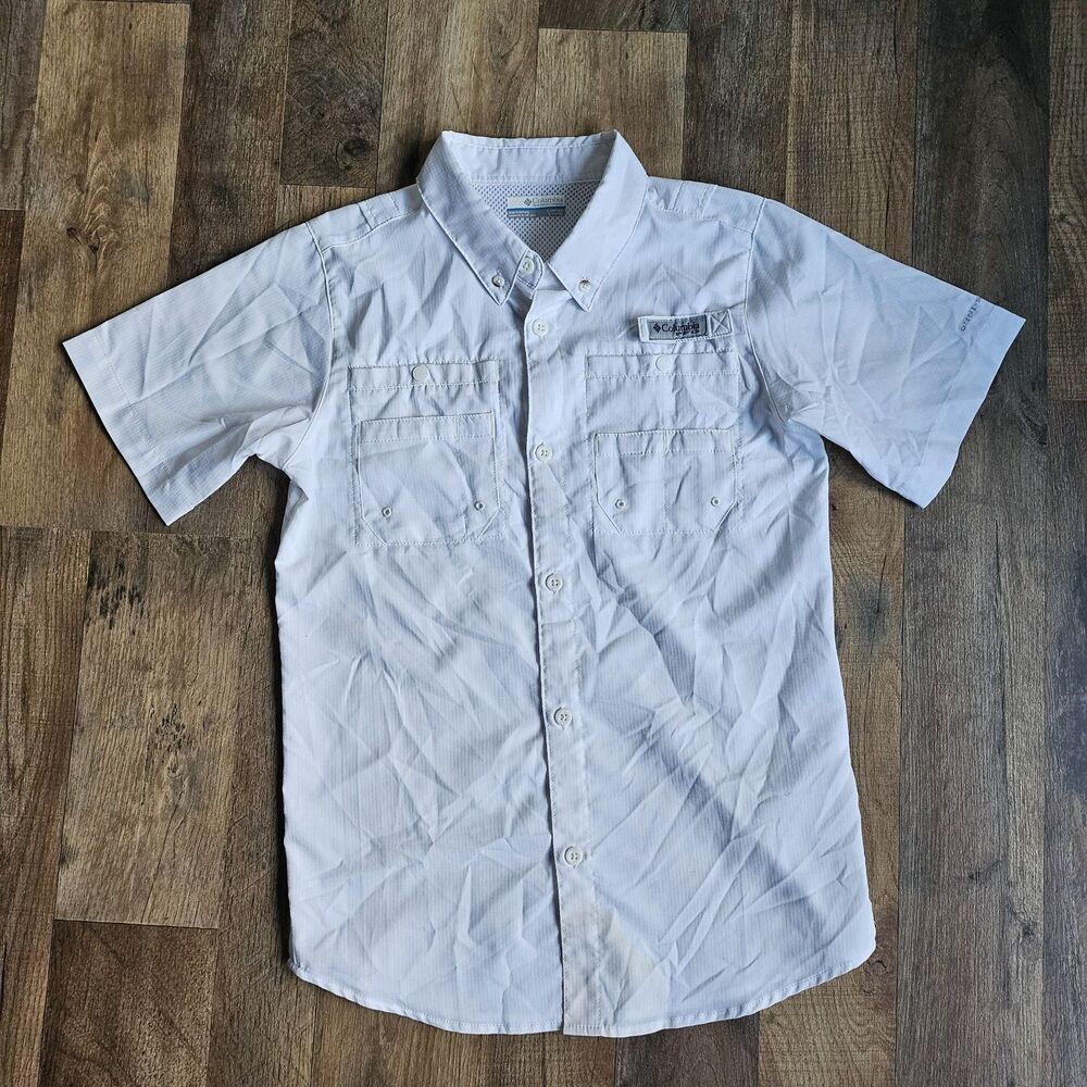 Columbia PFG Omni Shade Shirt Boys White MSUShort Sleeve Casual Fishing Youth L